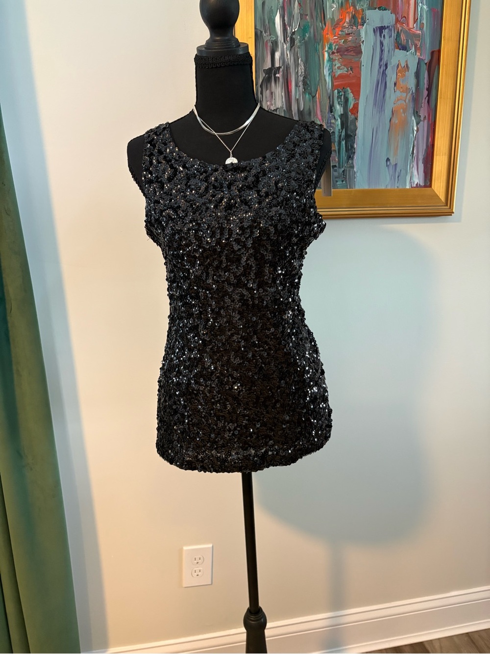Black Sequin Tank Top